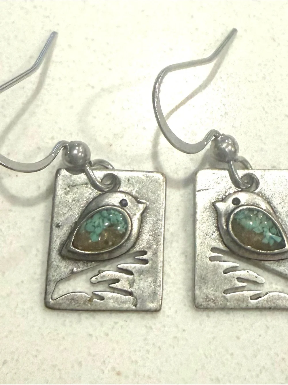Sterling Silver Green Turquoise Bird Necklace Set